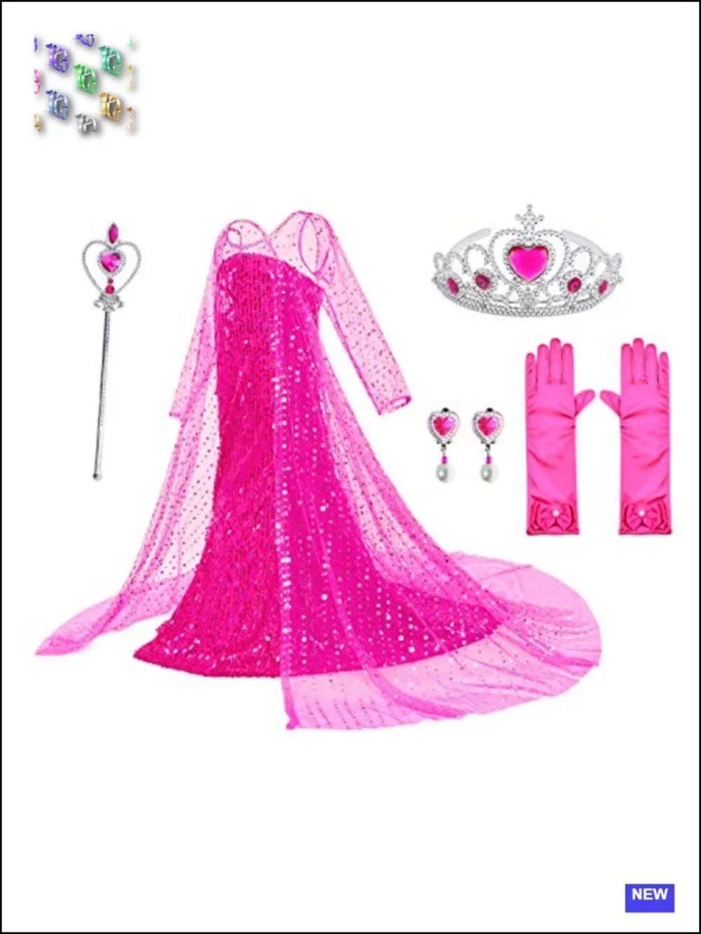 Girls Princess Dress Costume with Long Cape Tiara Wand Gloves